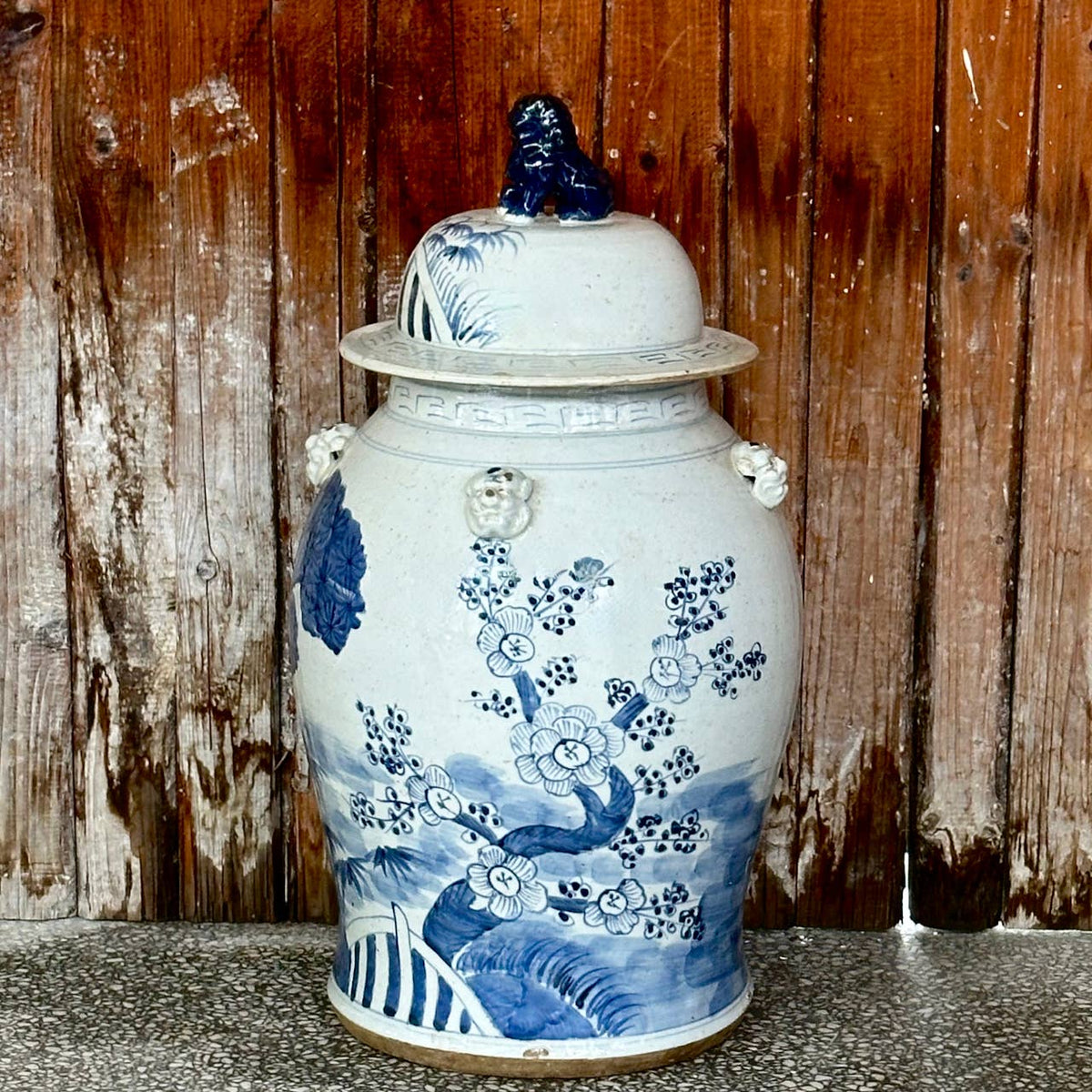 Extra Large Blue & White Three Friends Porcelain Temple Jar