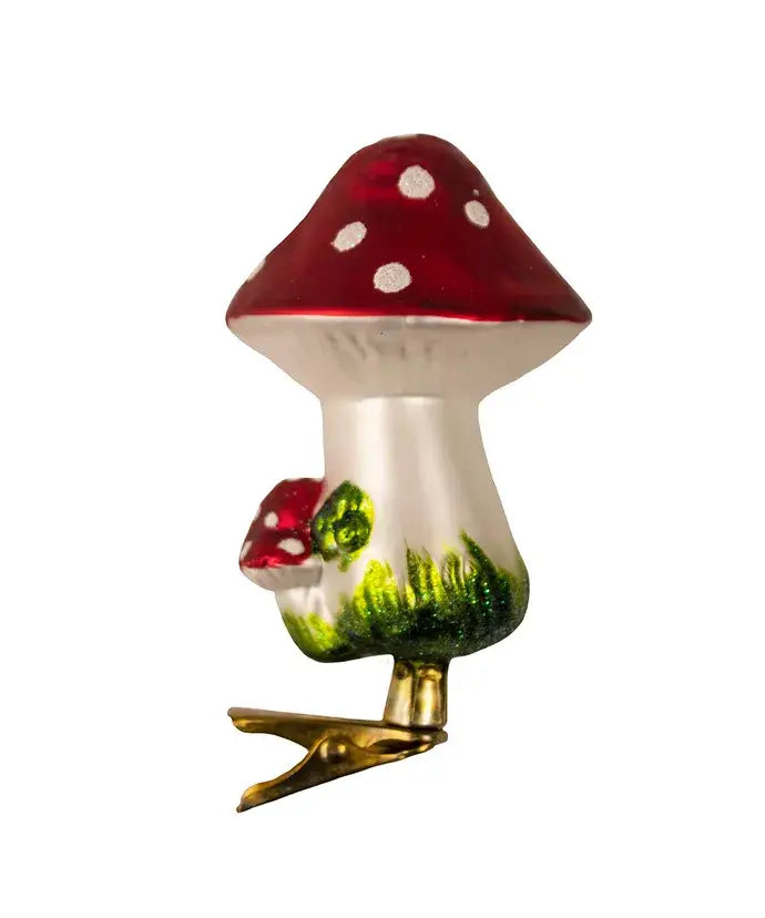 4"CLIP-ON GLASS MUSHROOM ORNAMENTS SET