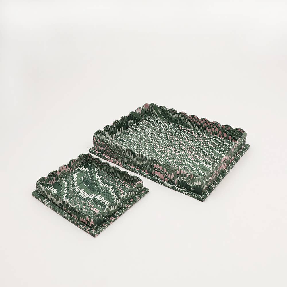 MARBLED SCALLOPED TRAY SET - GREEN MOUNTAIN