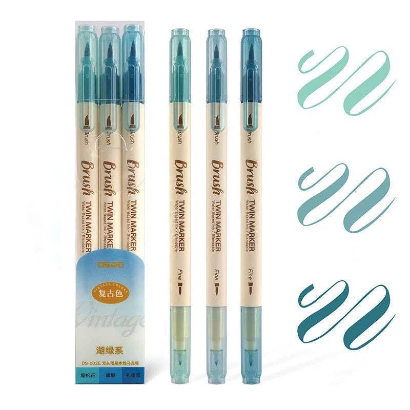 Brush Twin Marker Pen Set|Double-Side Pen set|Calligraphy Pen| Hand Lettering: Blue set