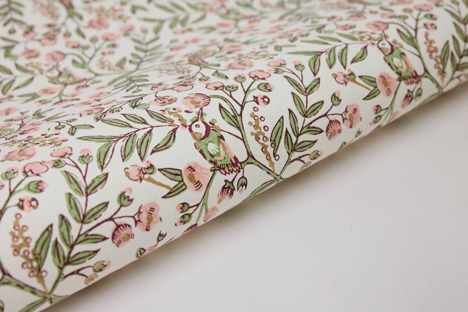 Block Printed Wrapping Paper Sheets - Songbird Blush