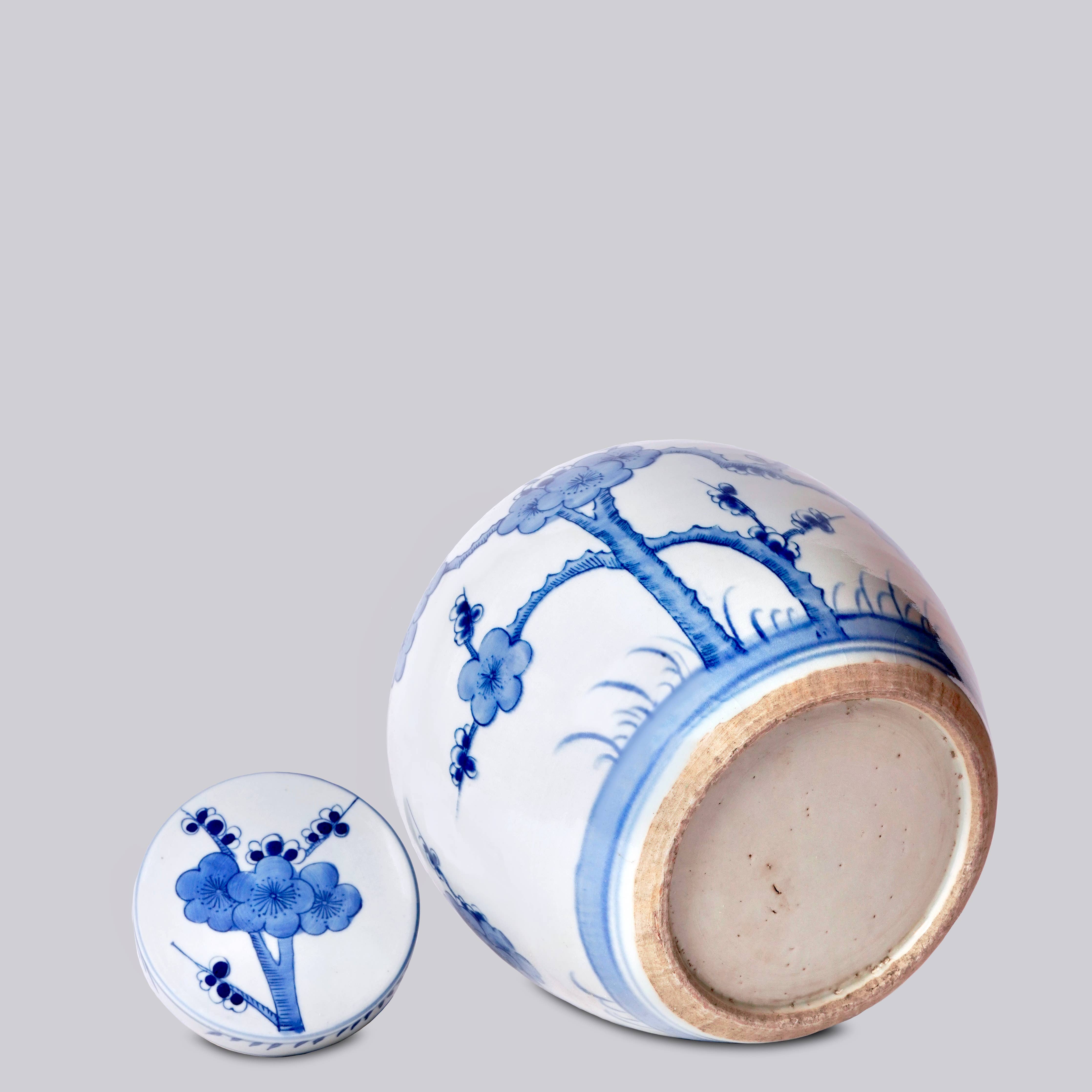 Blue and White Porcelain Cherry Blossom Round Storage Jar - POS
