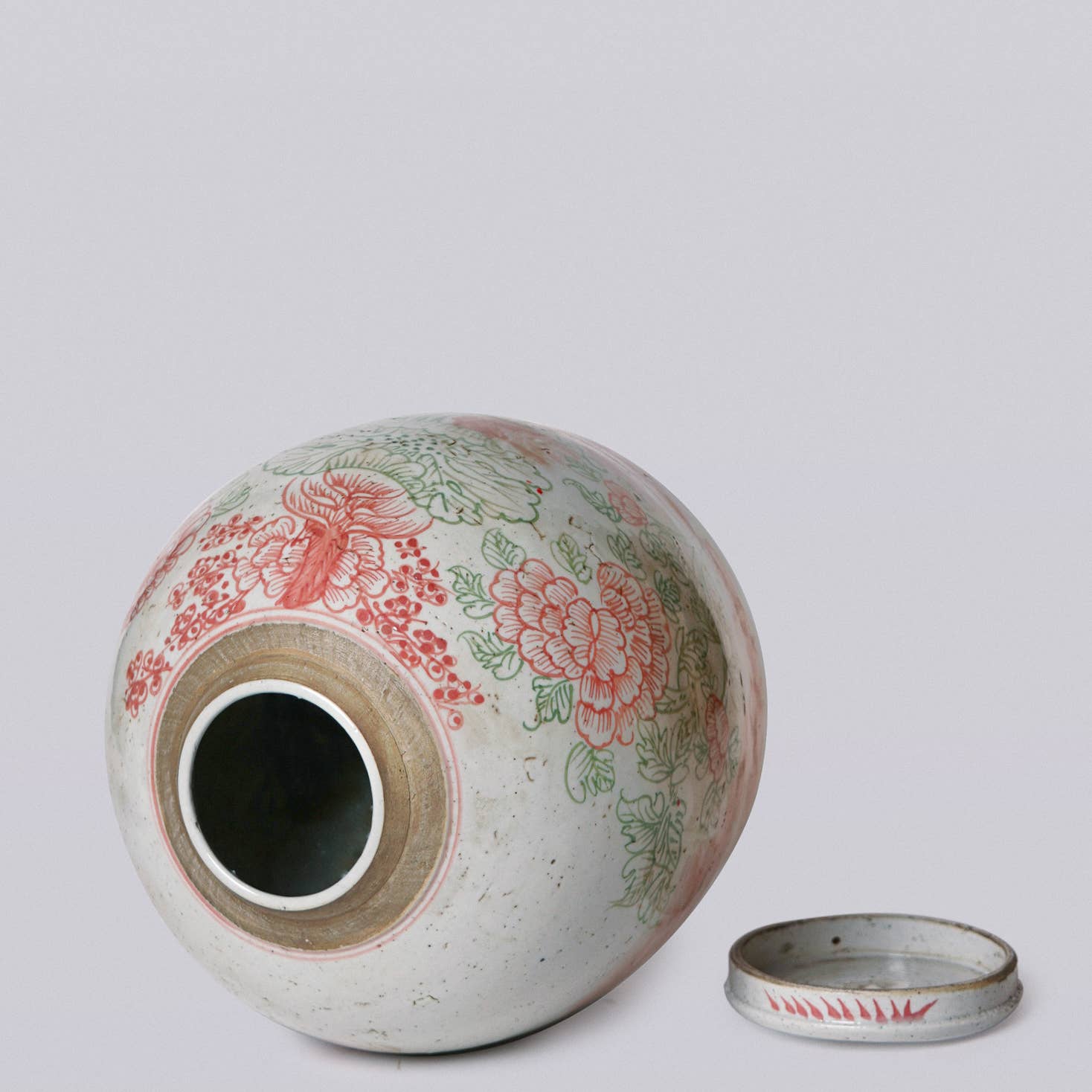 Pink & Green Rustic Porcelain Four Seasons Large Lidded Jar