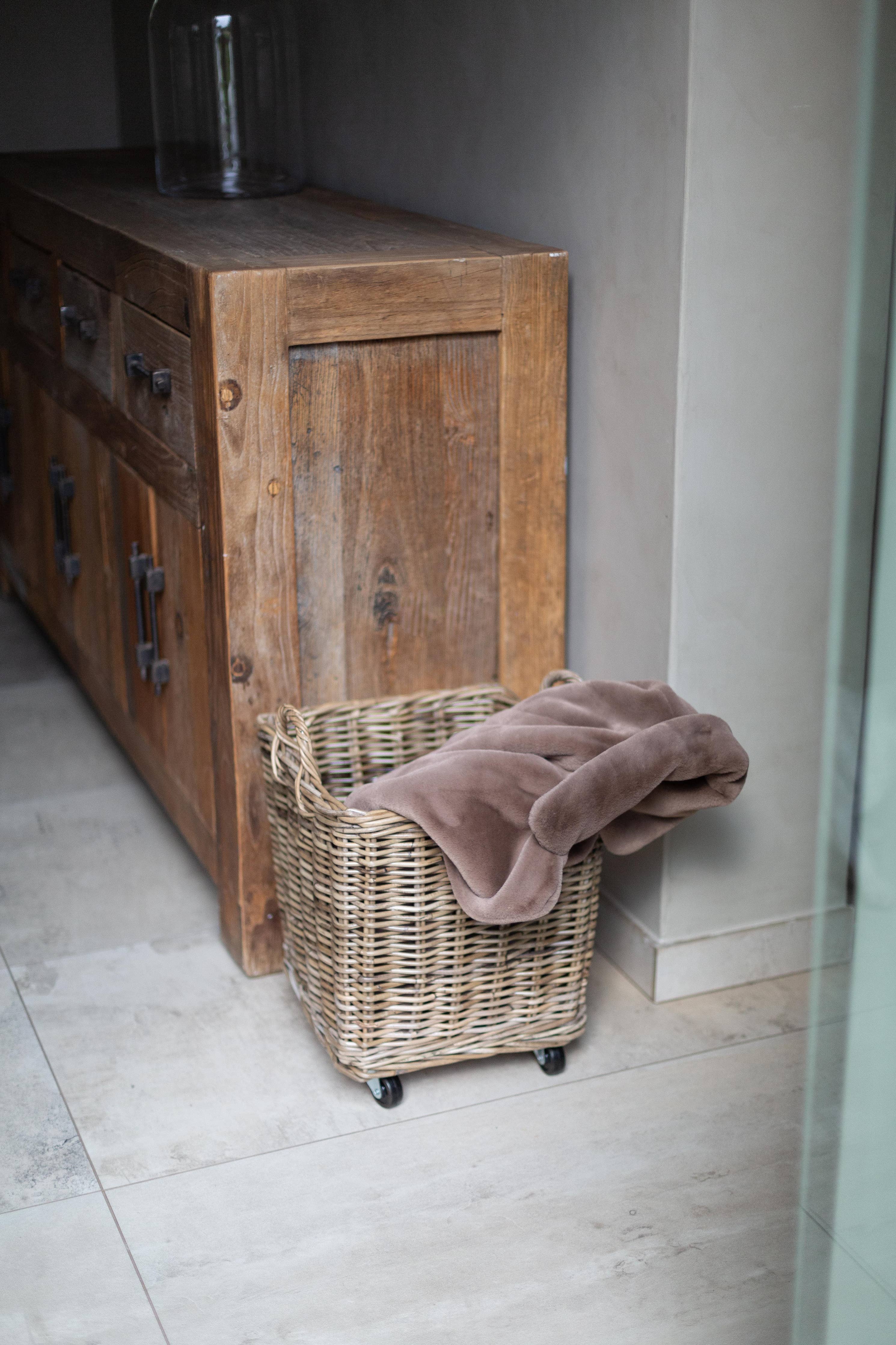 Rattan Square Storage Basket on Wheels: XLarge - 27" H