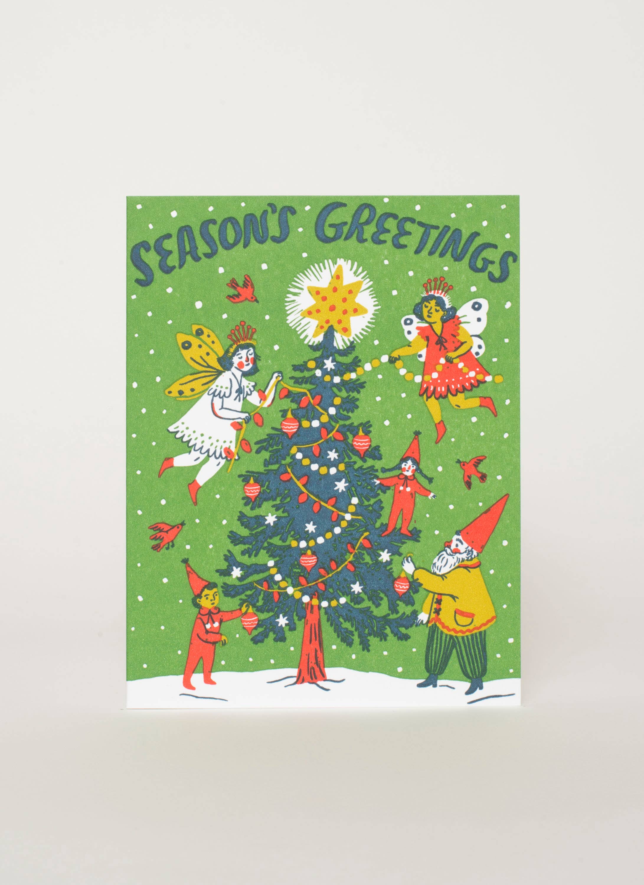 Christmas Fairies Letterpress Greeting Card by Phoebe Wahl: Plastic sleeve