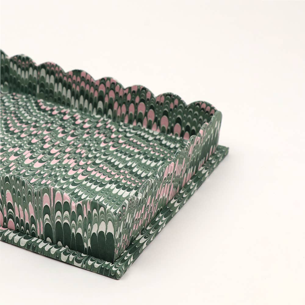 MARBLED SCALLOPED TRAY SET - GREEN MOUNTAIN