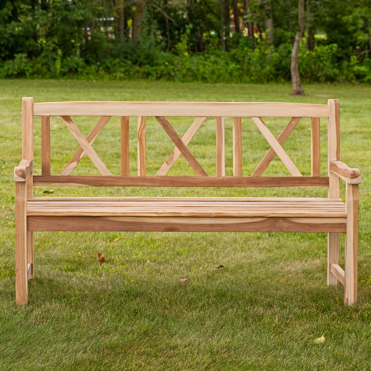 59-Inch Cross-Back Teak Patio Garden Bench with Backrest