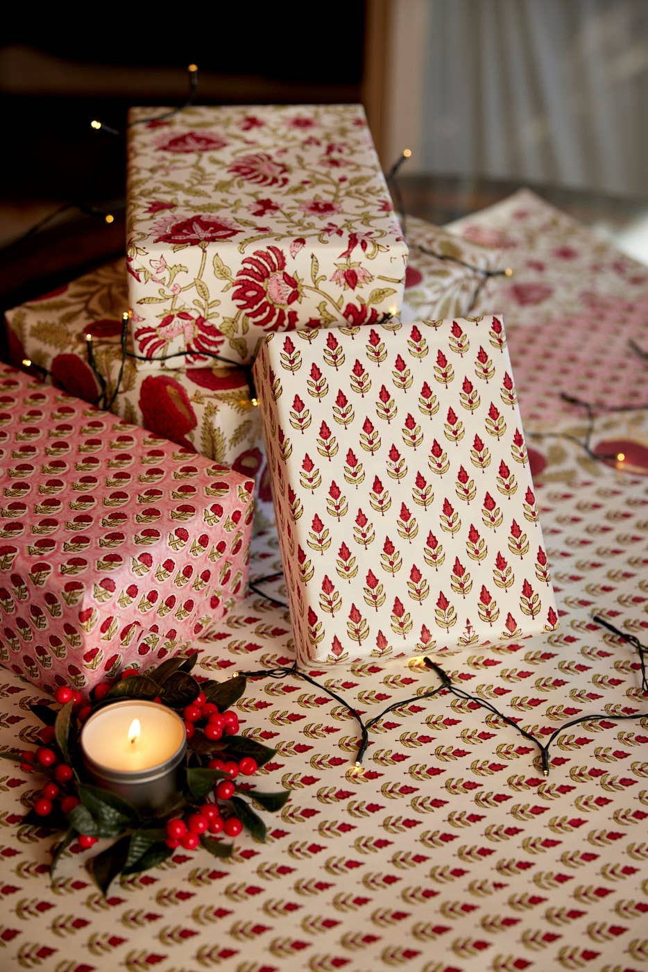 Block Printed Wrapping Paper Sheets - Buti Scarlet