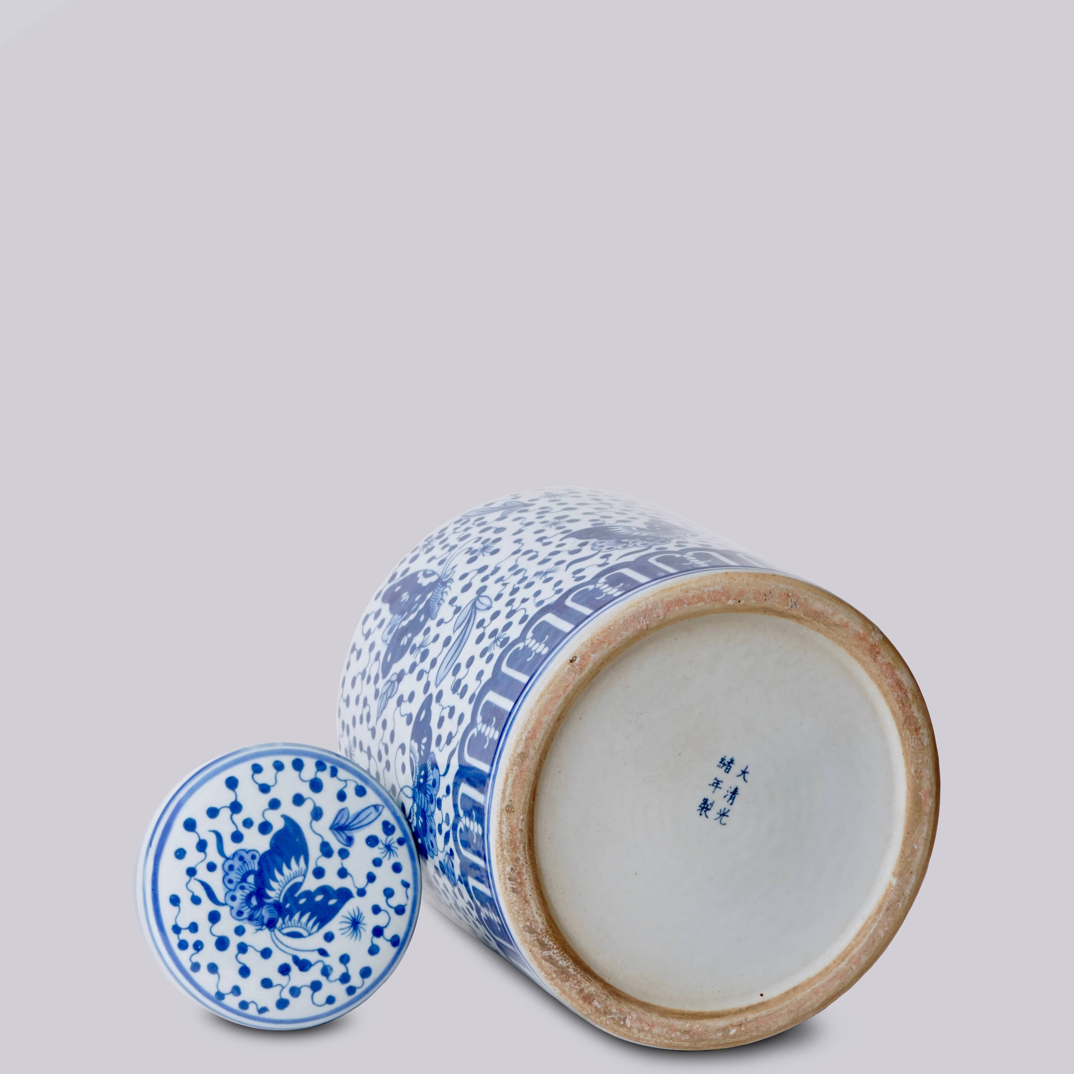Polka Dots Butterfly Blue and White Porcelain Canister