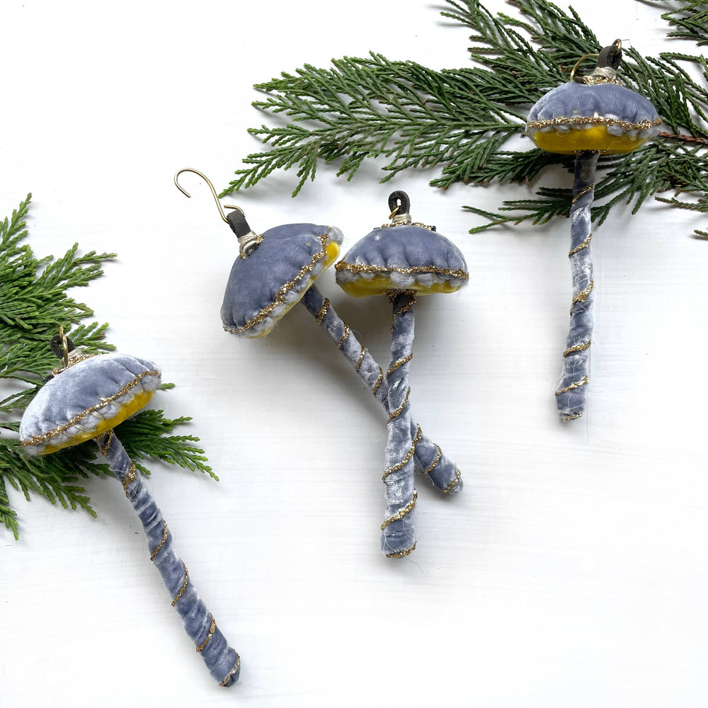 Glitter Mushroom Ornament - Heather Blue Velvet