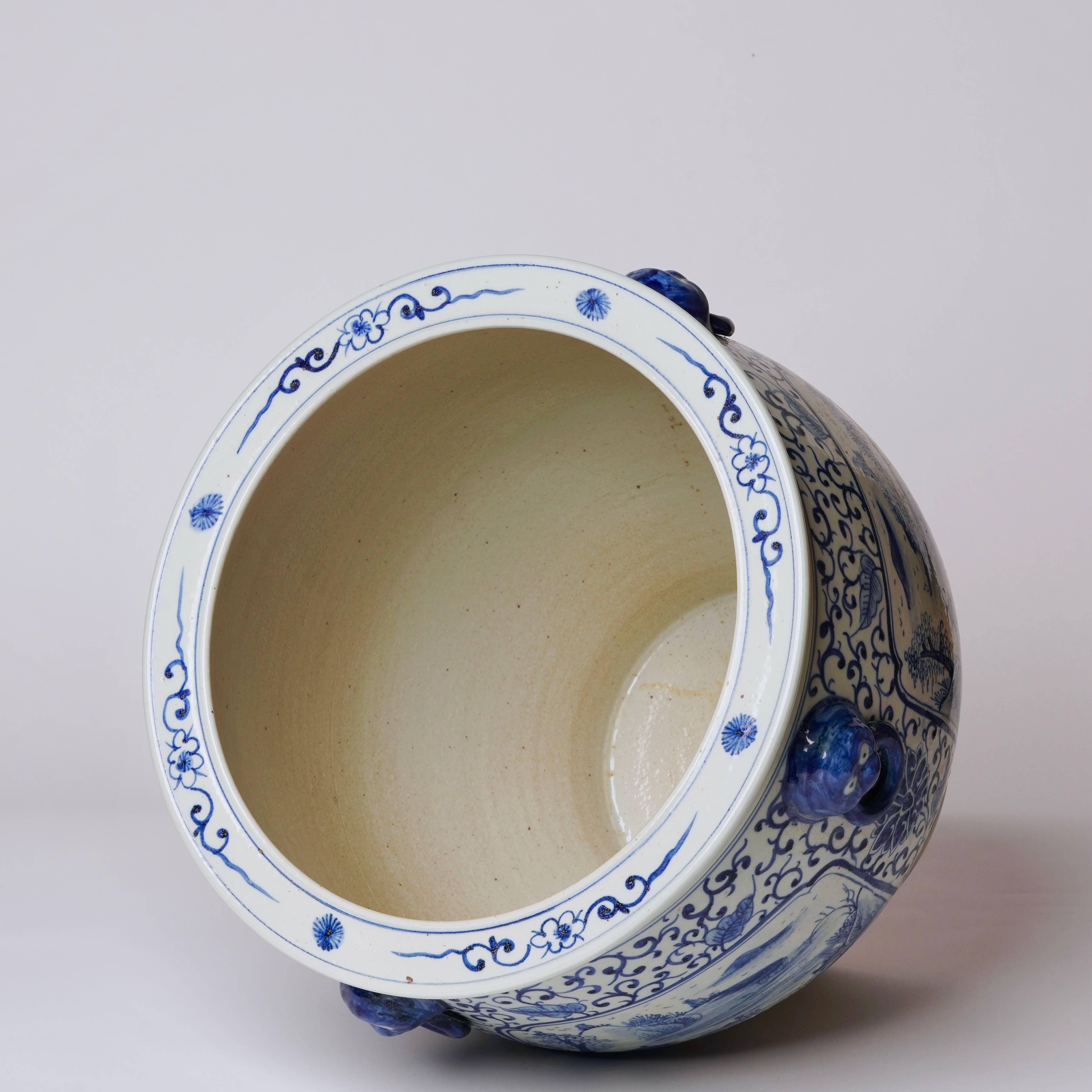 Blue and White Landscape Cartouche Porcelain Planter