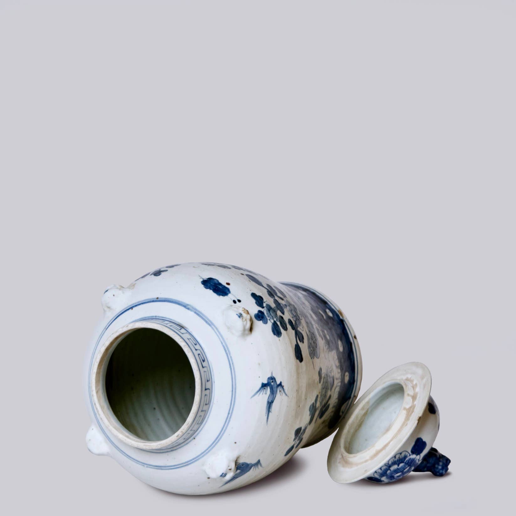 Bird and Flower Blue and White Porcelain Temple Jar