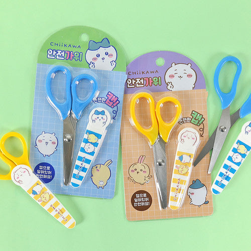 Chiikawa Scissors with Safety Cover Cap - Blue Stripe