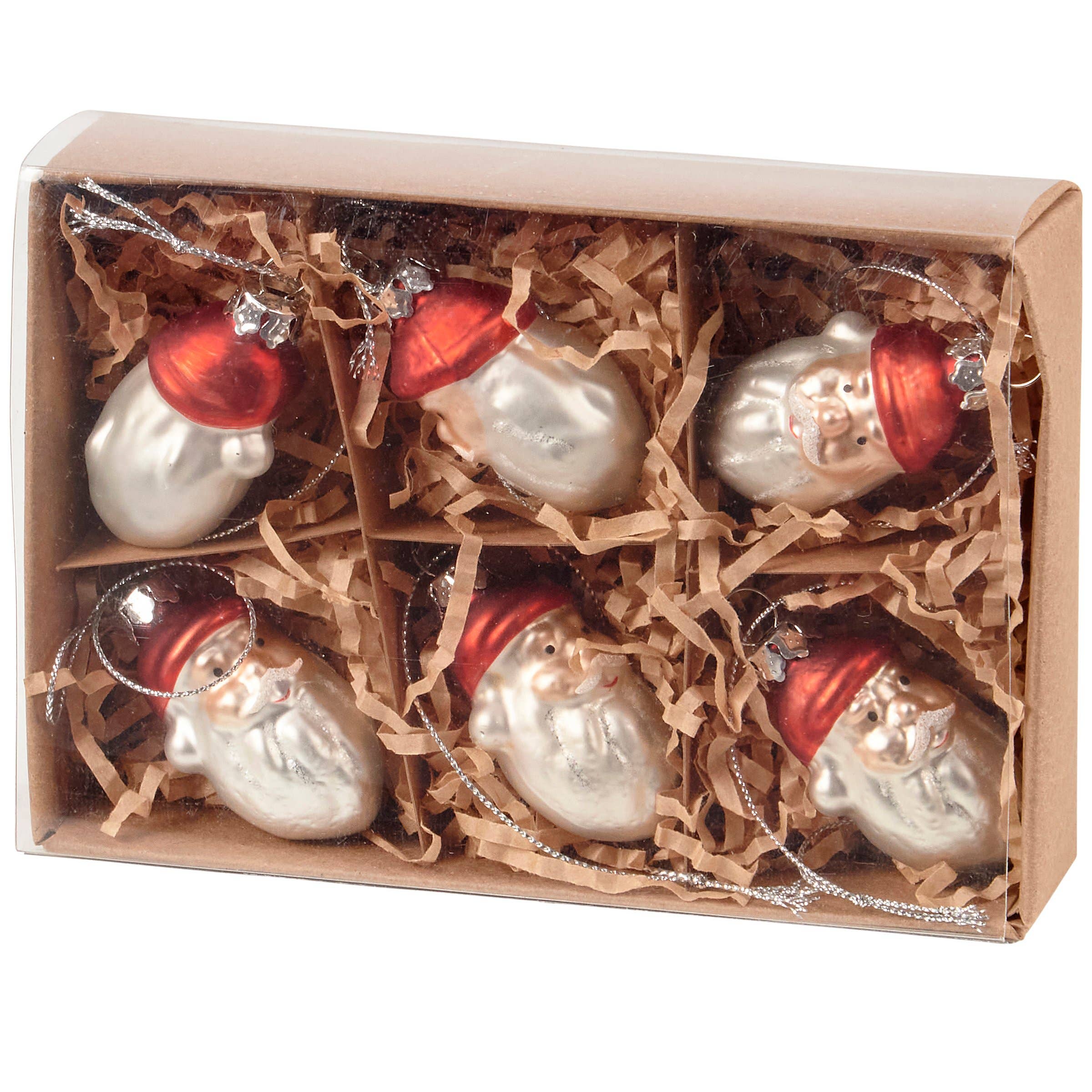 Glass Santa Ornament Set