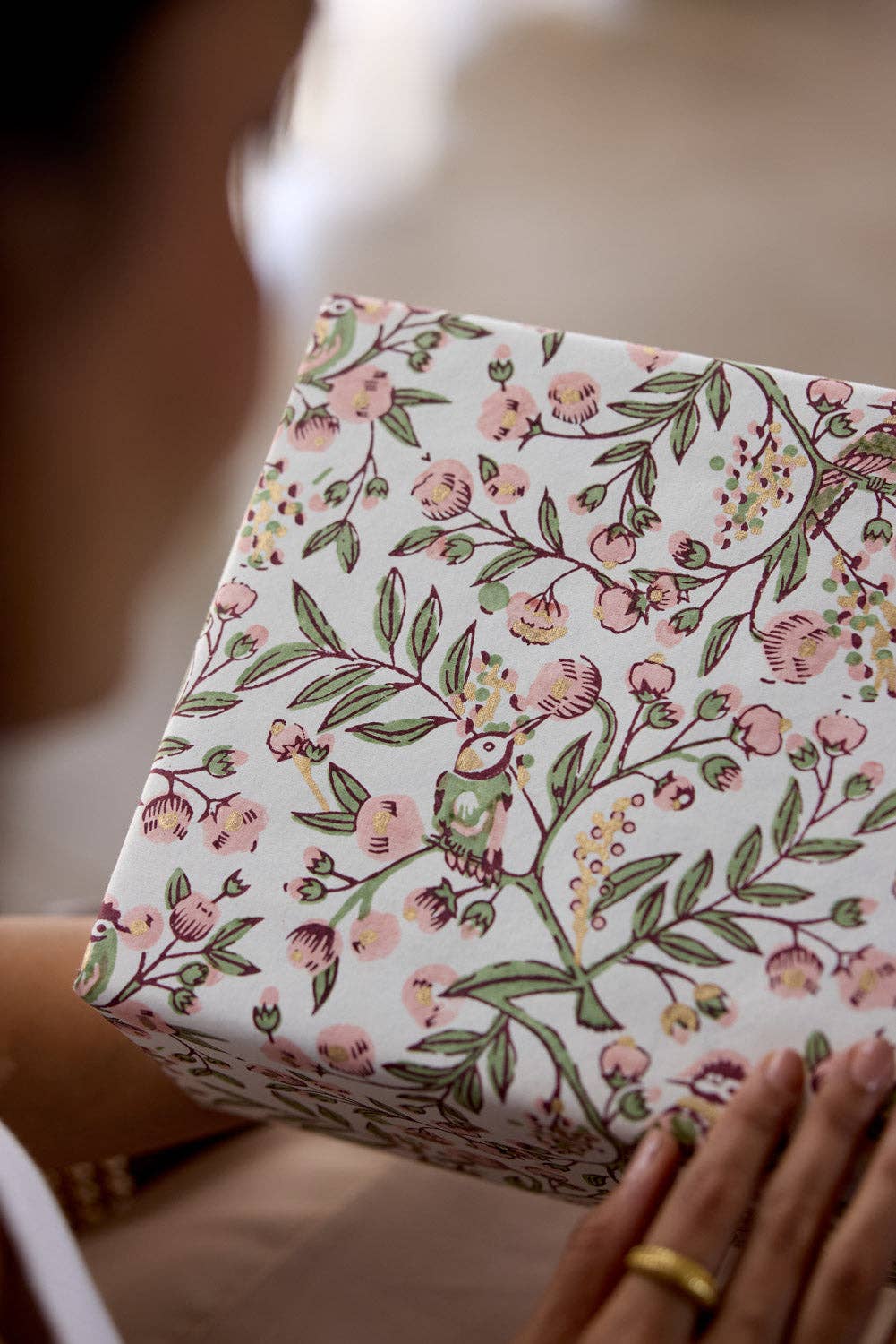 Block Printed Wrapping Paper Sheets - Songbird Blush