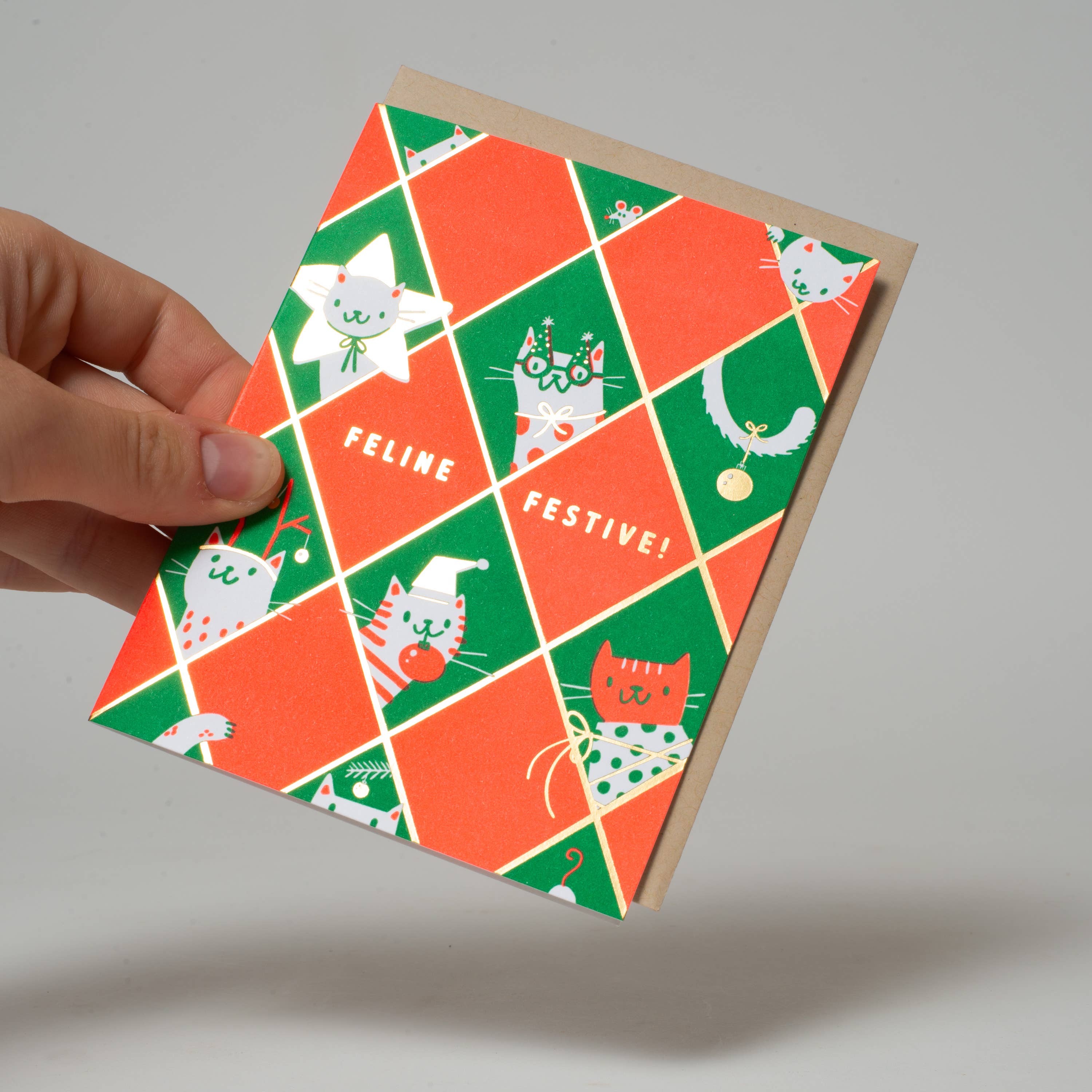 Feline Festive Holiday Letterpress Card by Hello!Lucky: Plastic sleeve