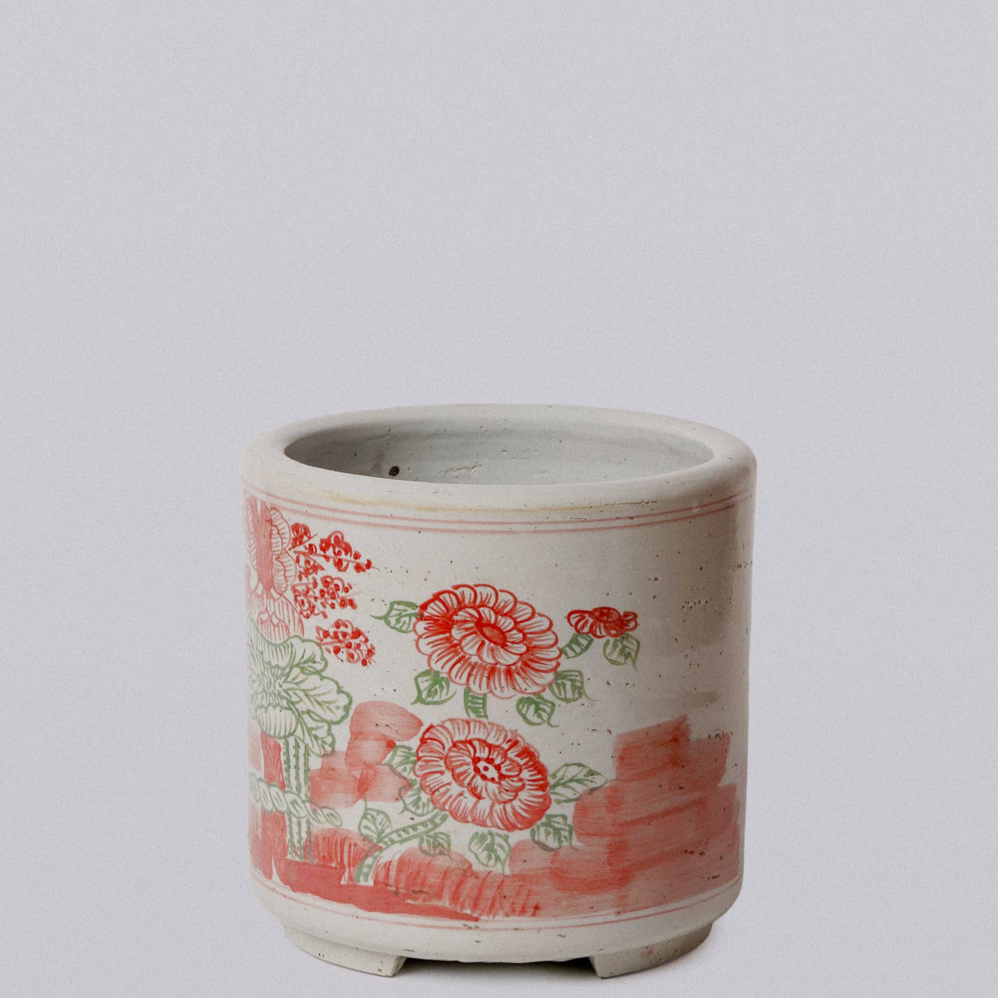 Pink and Green Porcelain Four Seasons Footed Cachepot