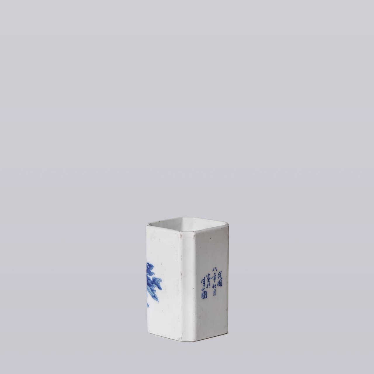 1920s Blue and White Porcelain Peony Square Vase