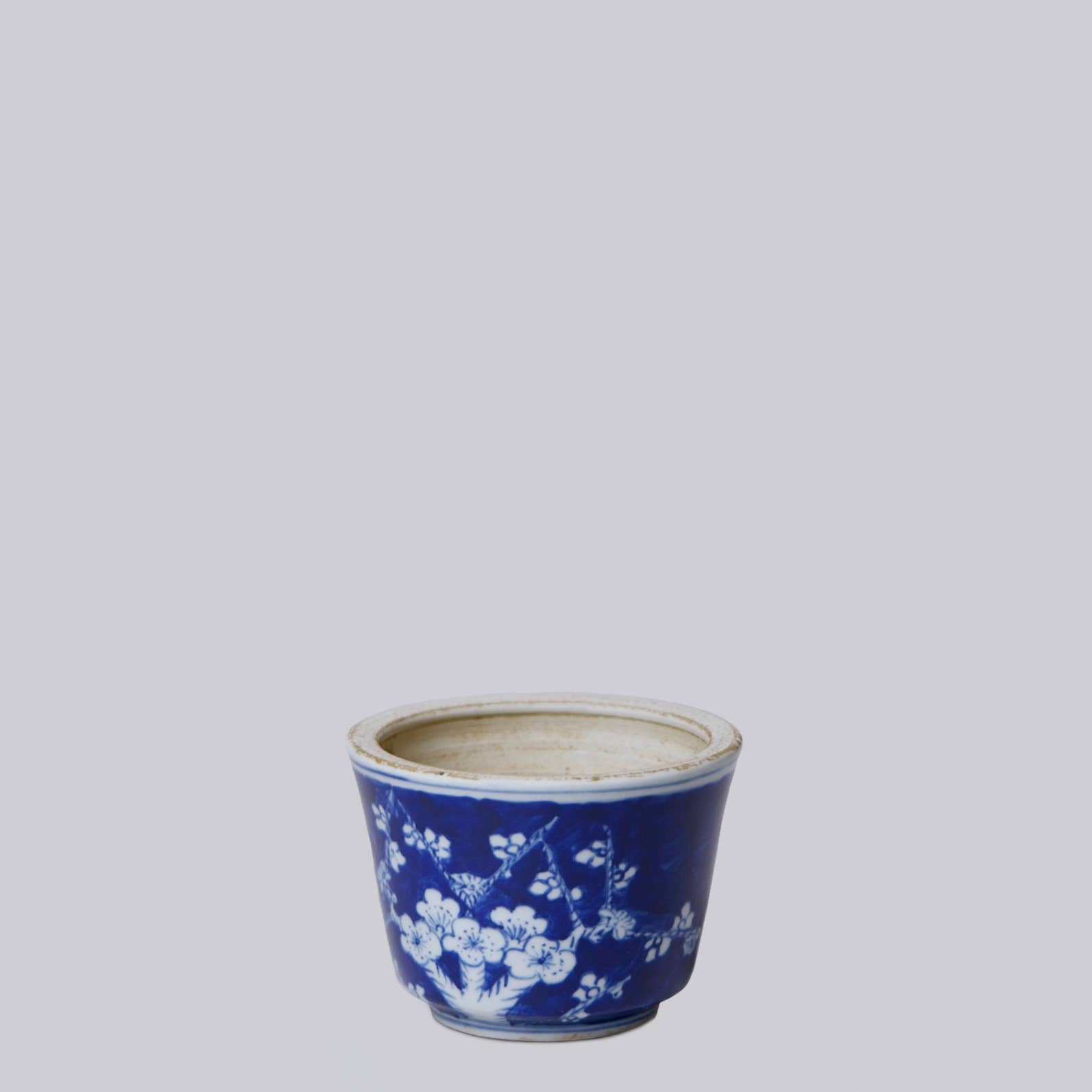 Tiny Blue and White Porcelain Plum Cachepot