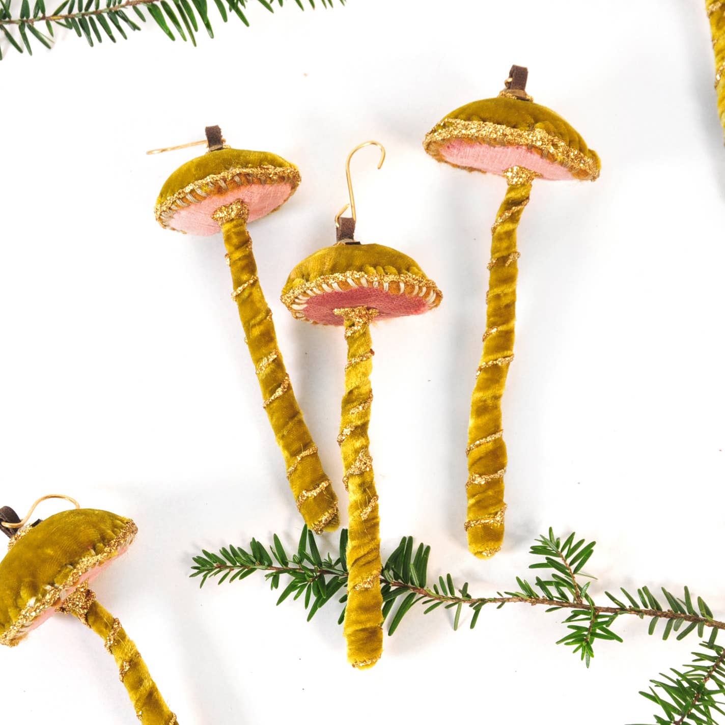 Glitter Mushroom Ornament - Chartreuse