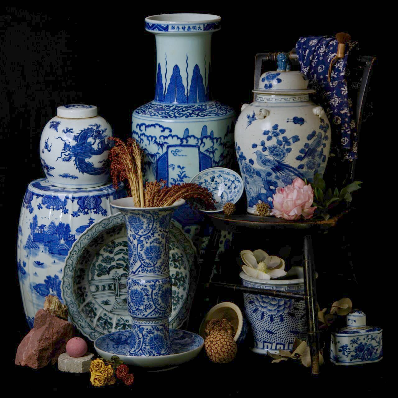 Bird and Flower Blue and White Porcelain Temple Jar