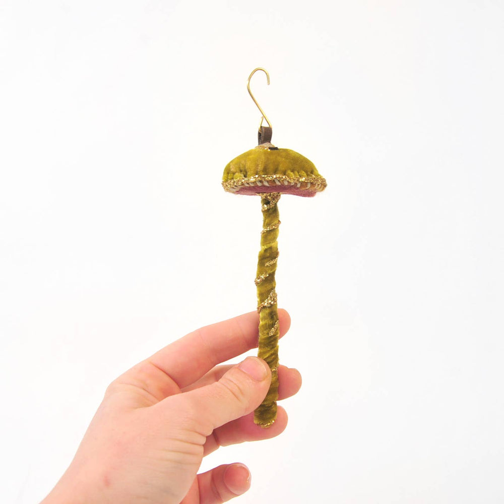 Glitter Mushroom Ornament - Chartreuse