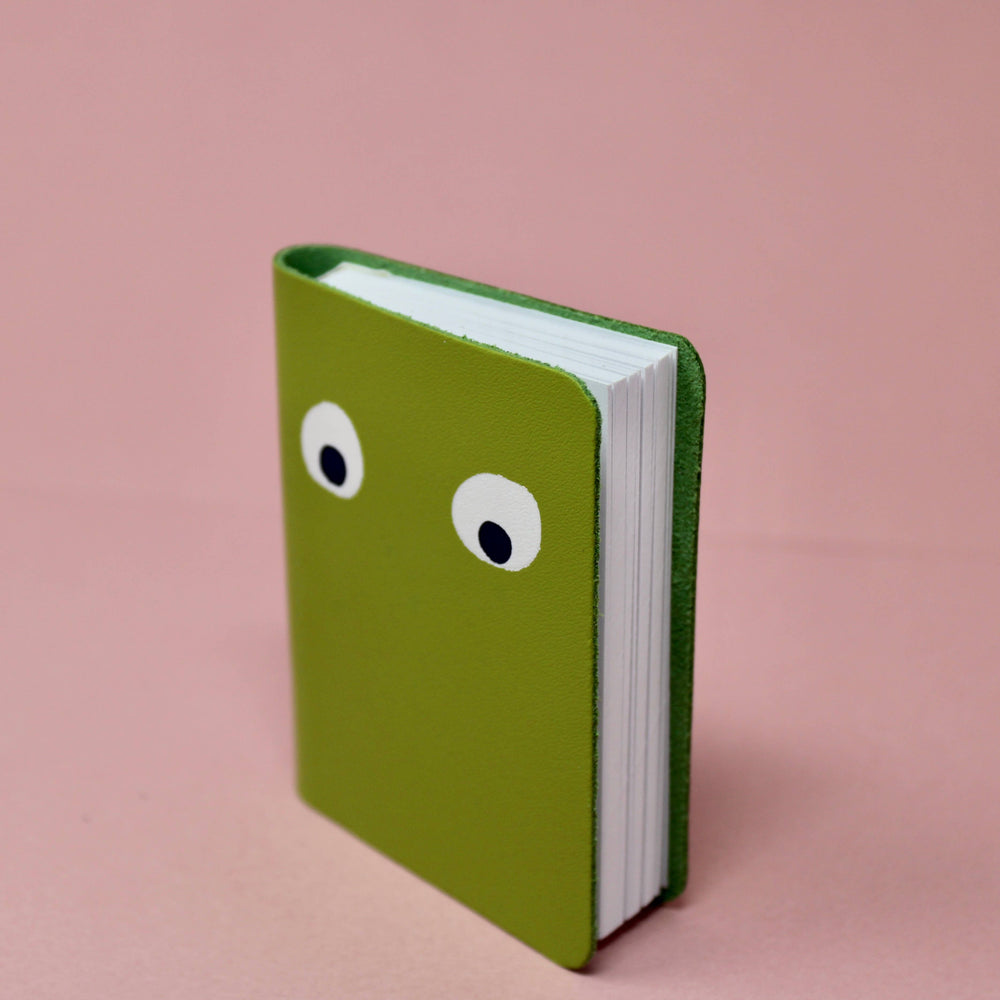 Googly Eye Mini Leather Notebook: Apple Green