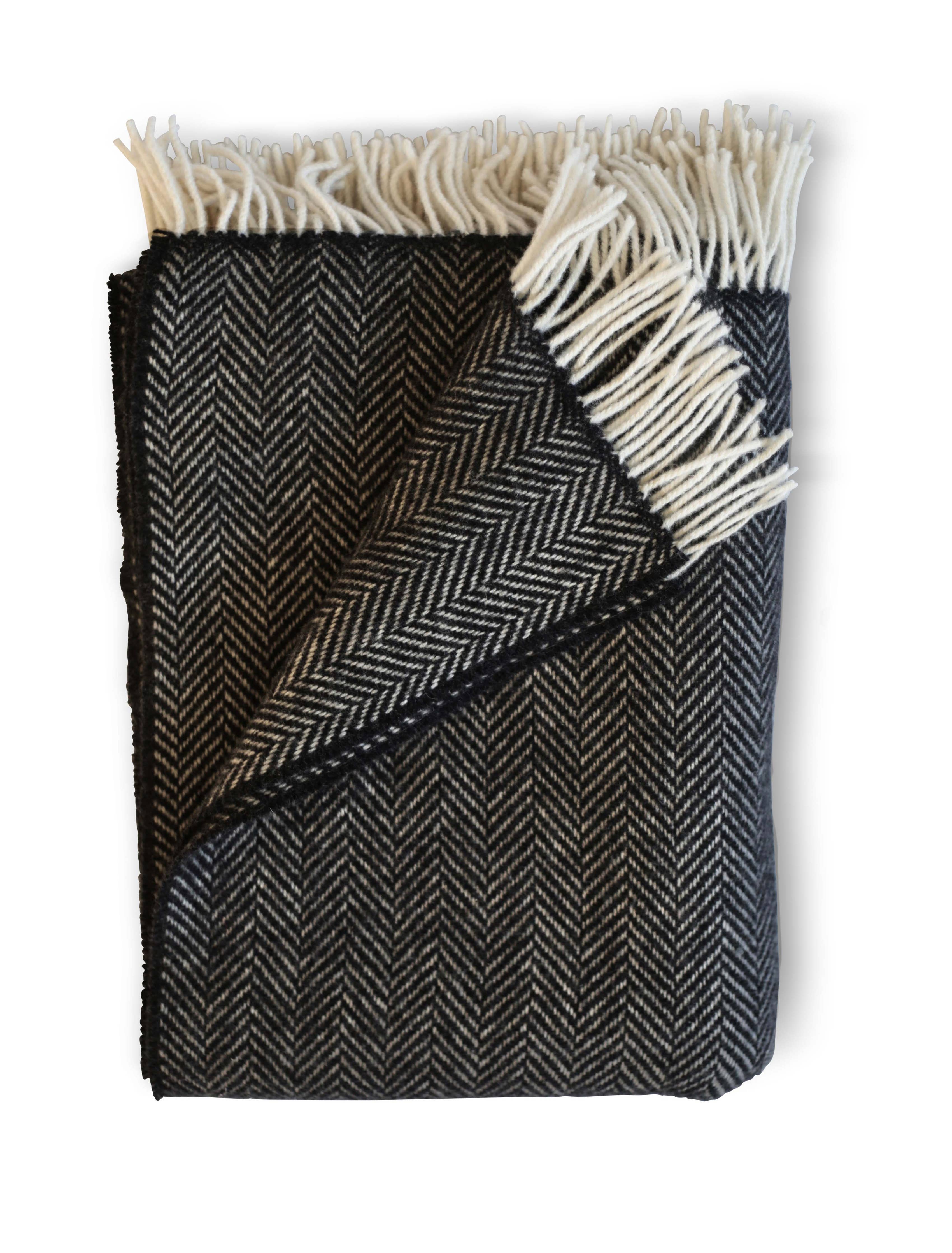 Herringbone w/ Cashmere Throws: Midnight Blue