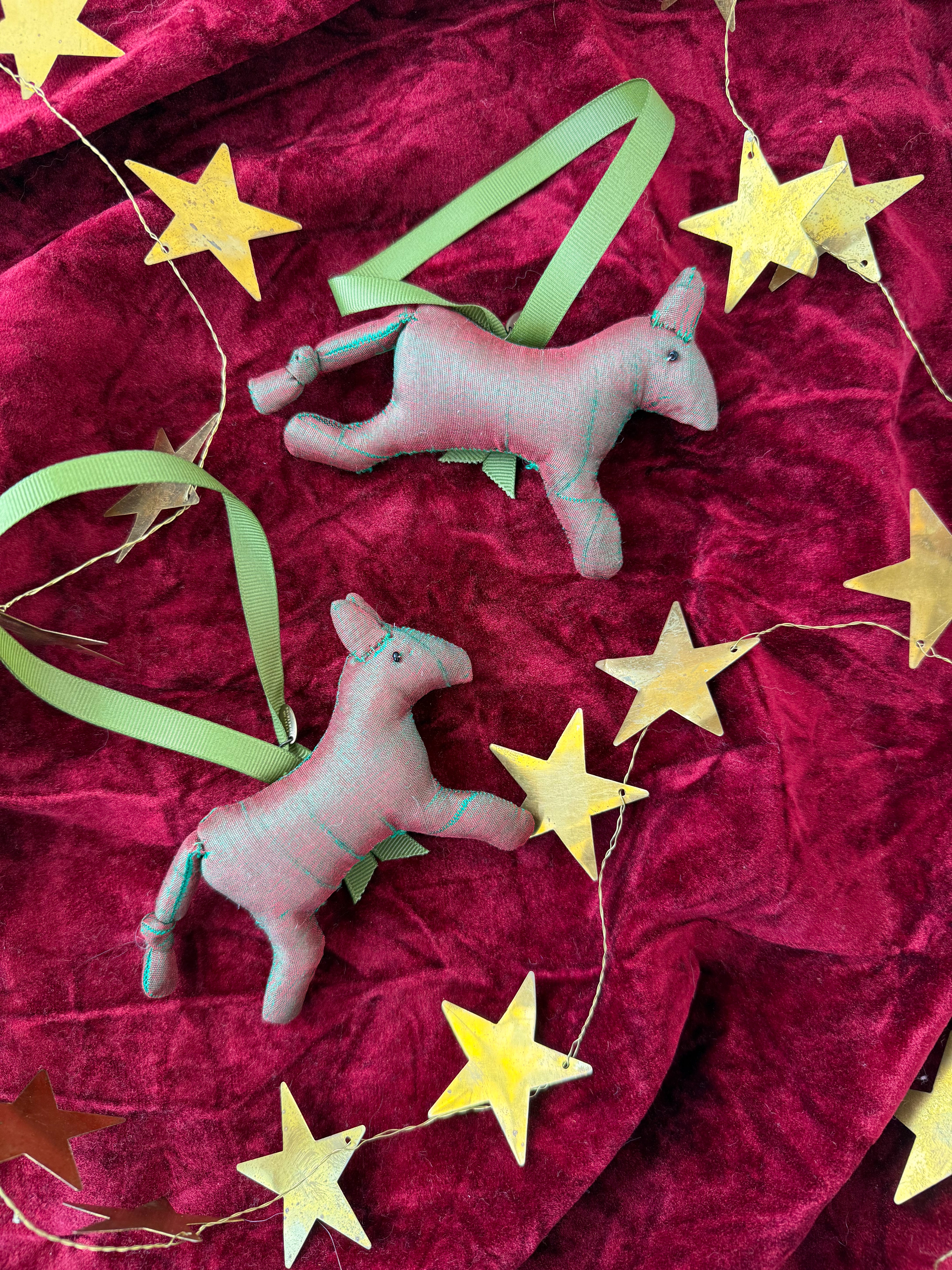 The ELS Silk Horse Keepsake Ornament - Olive/pink