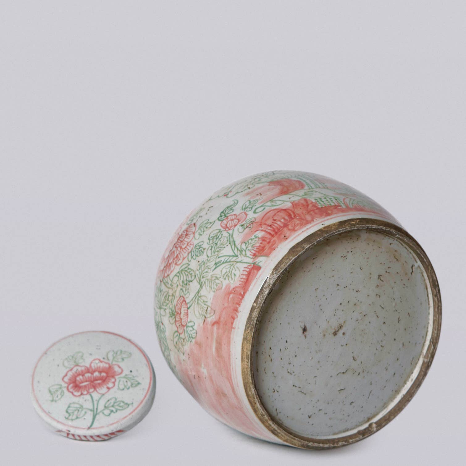 Pink & Green Rustic Porcelain Four Seasons Large Lidded Jar