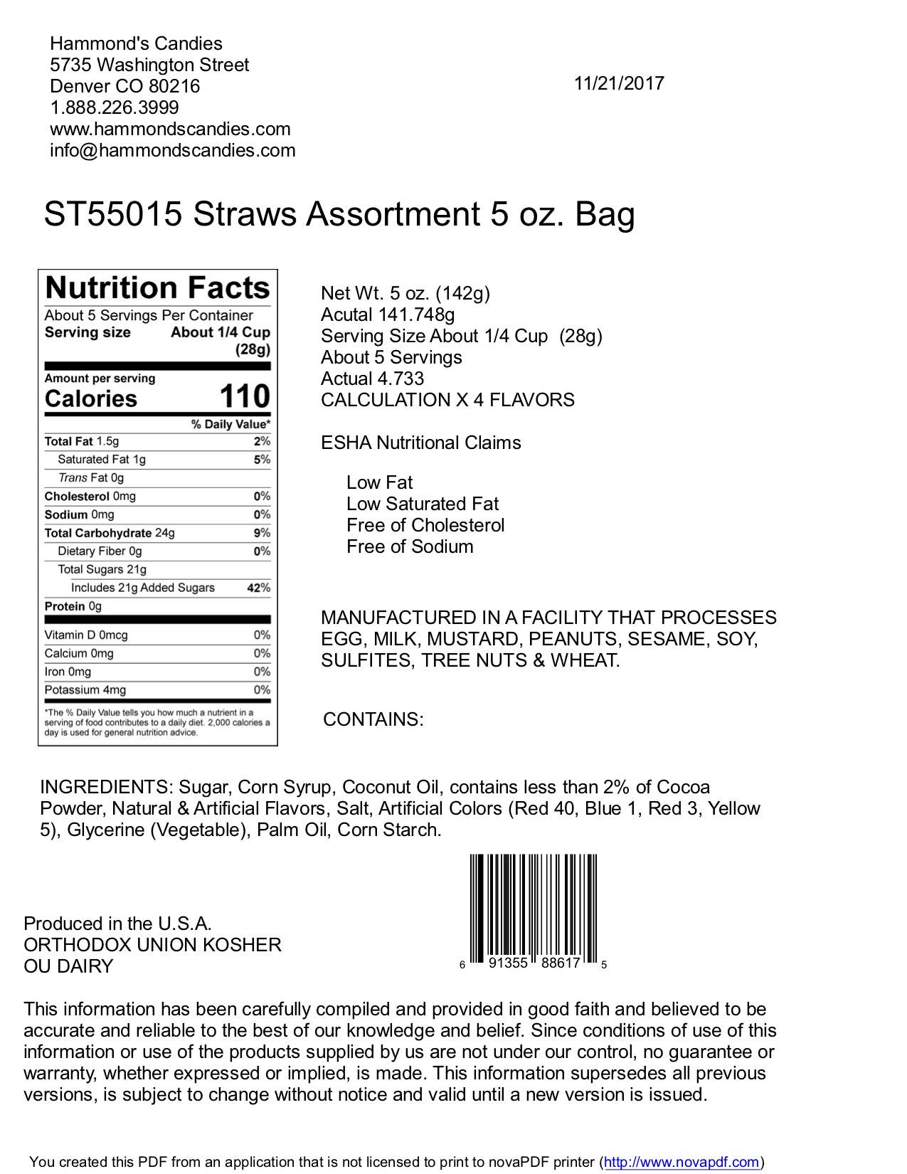 Classic Candy - Filled Straws - Holiday Mix - 5 oz Gift Bag