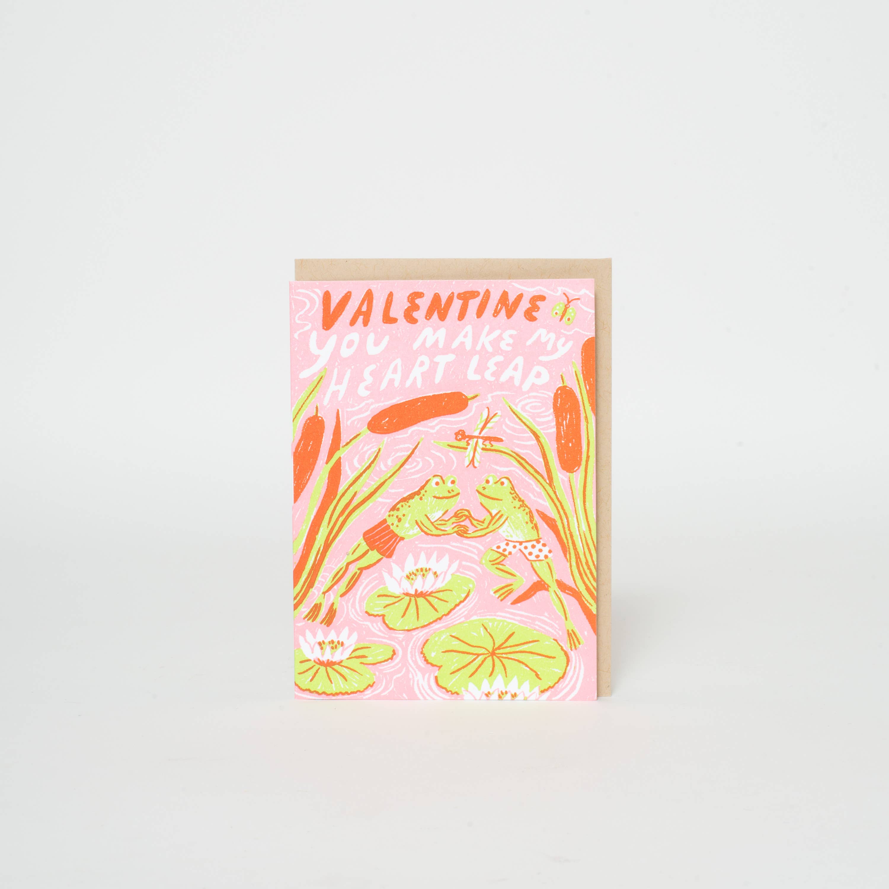 Frog Valentine Mini Letterpress Greeting Card by Phoebe Wahl: Plastic sleeve