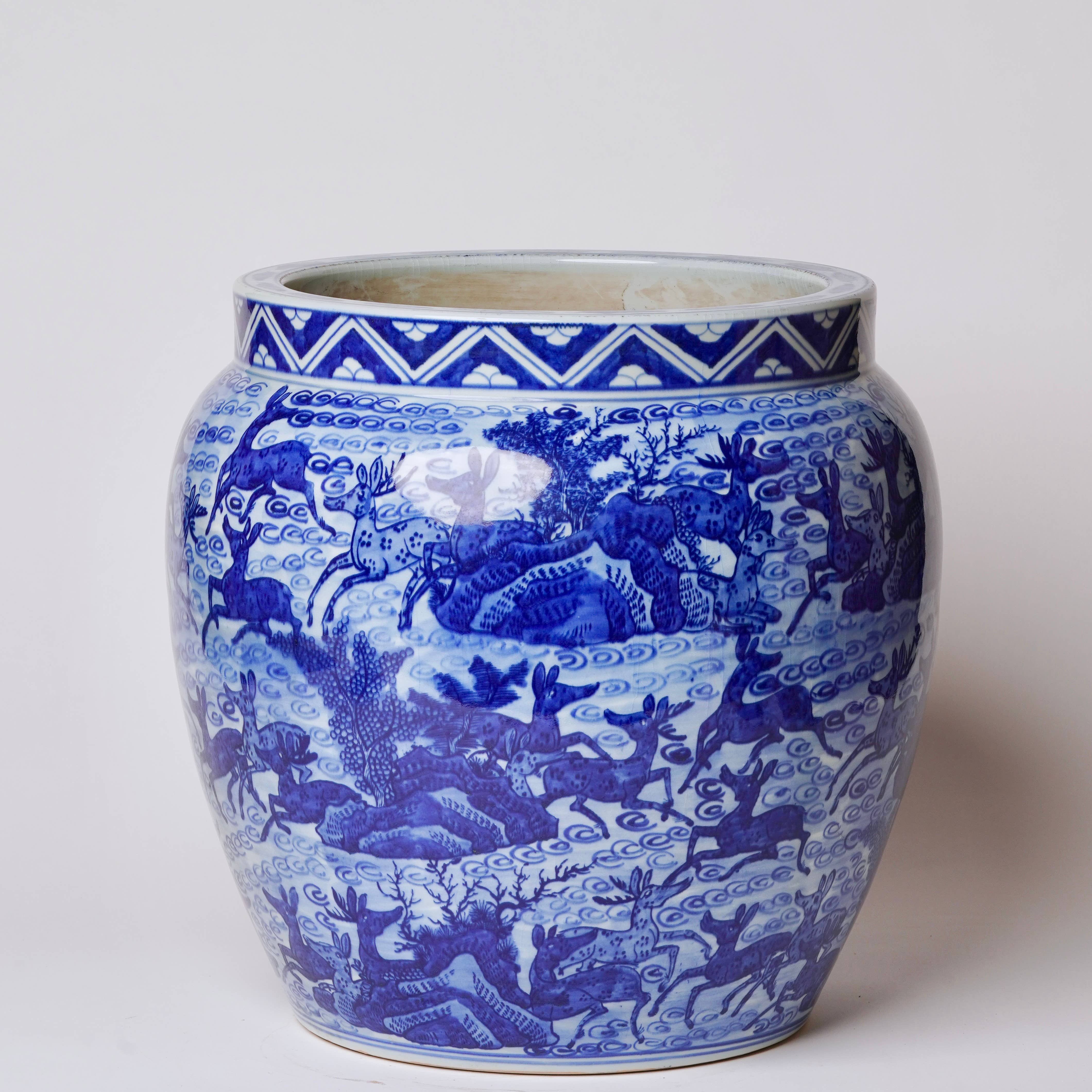 Blue and White Porcelain Deer Planter