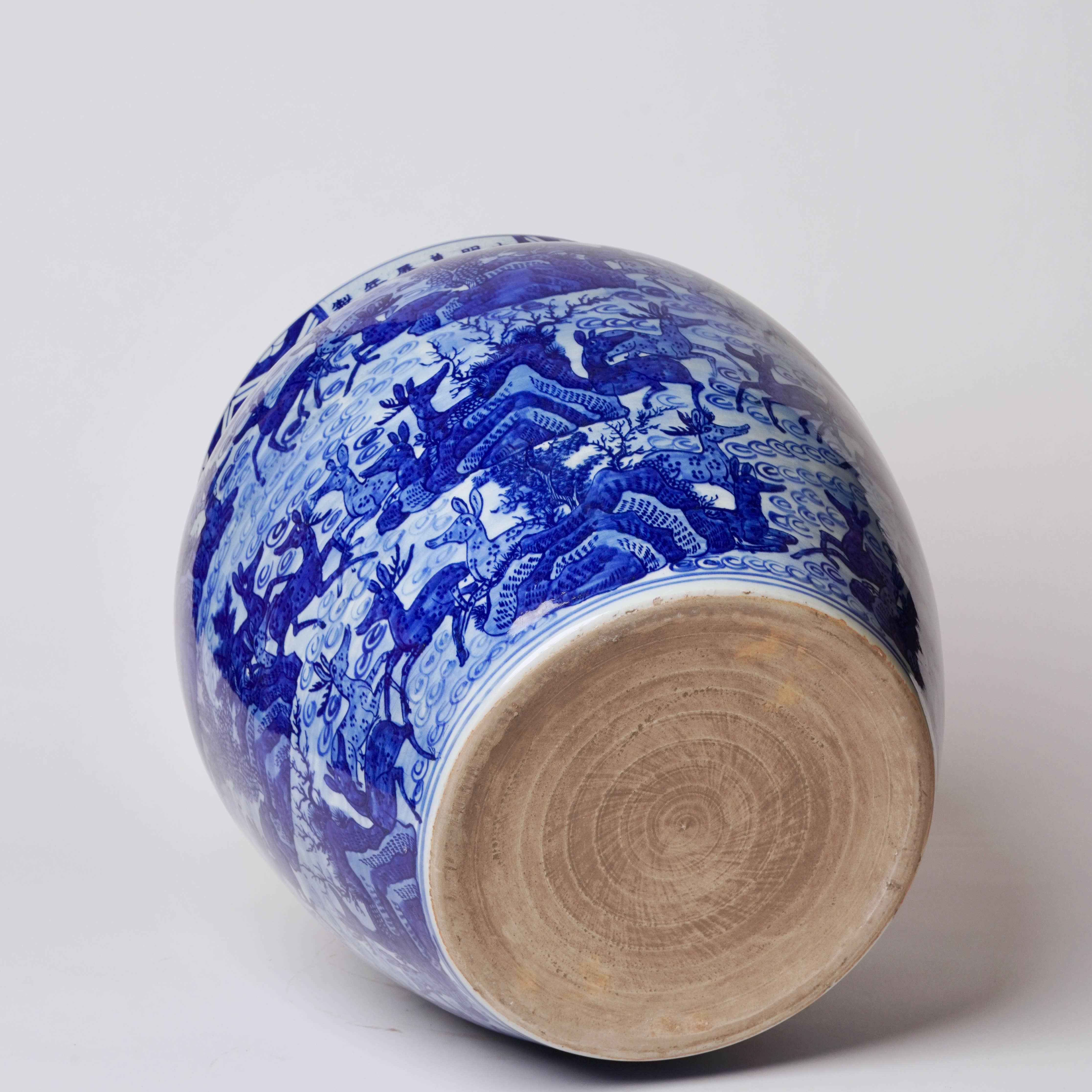 Blue and White Porcelain Deer Planter