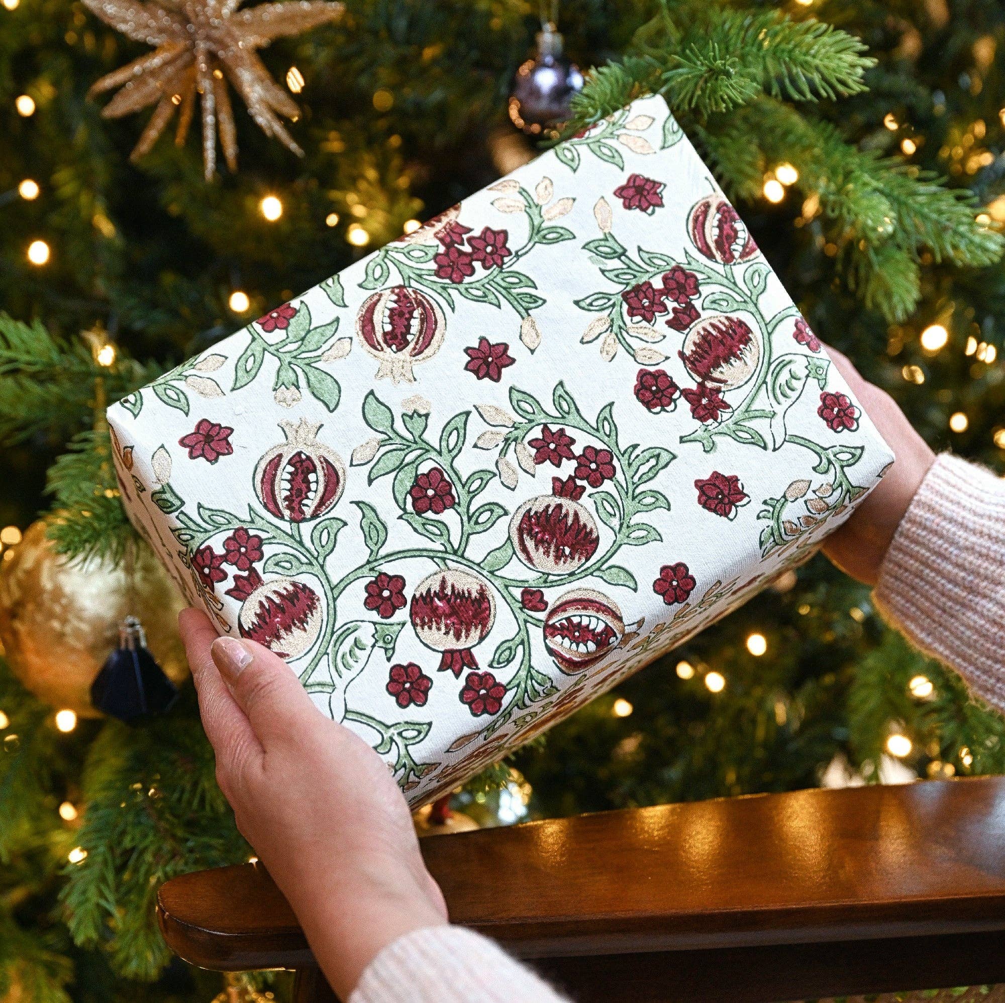 Block Printed Wrapping Paper Sheets - Pomegranate Cherry