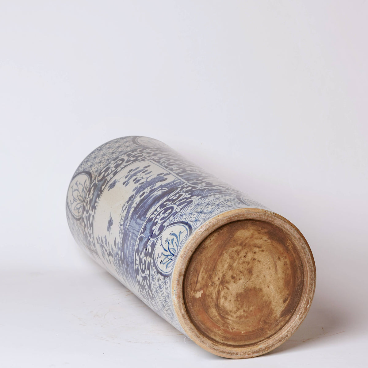 Large Blue and White Cartouche Porcelain Umbrella Stand