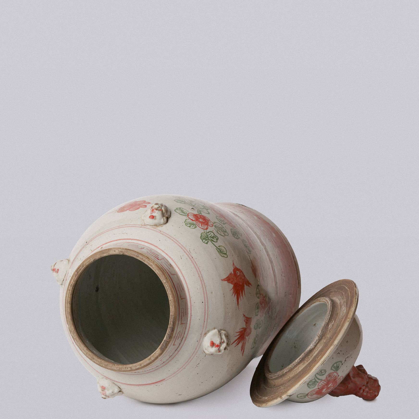 Extra Large Pink & Green Porcelain Bird & Flower Temple Jar