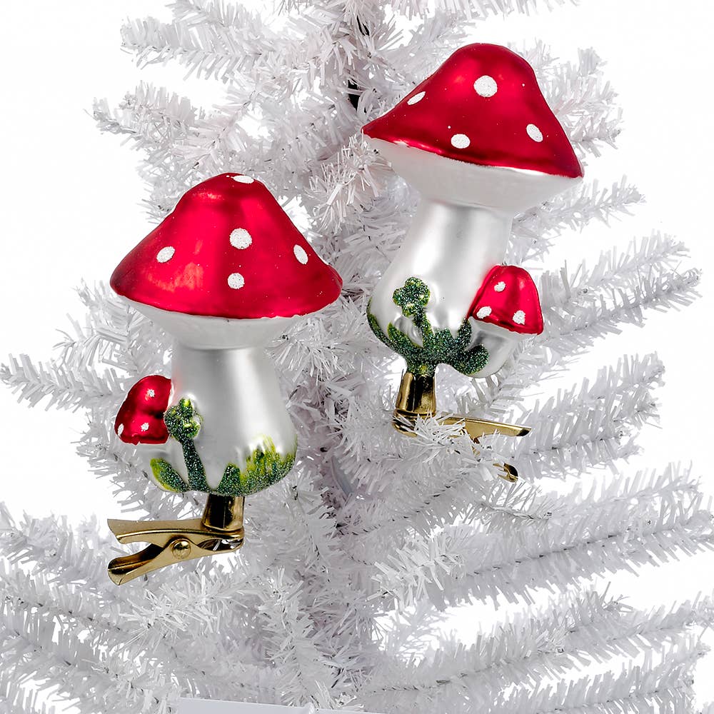 4"CLIP-ON GLASS MUSHROOM ORNAMENTS SET