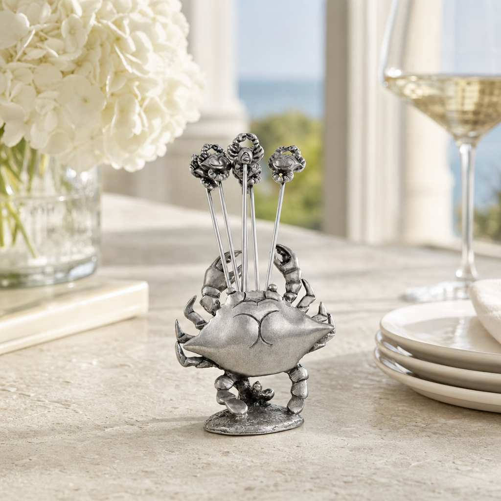 Pewter Blue Crab Cheese Pick Set