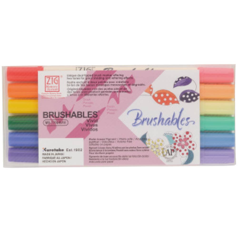 ZIG Memory System Brushables Marker Set s: 6 Color Set- Bright