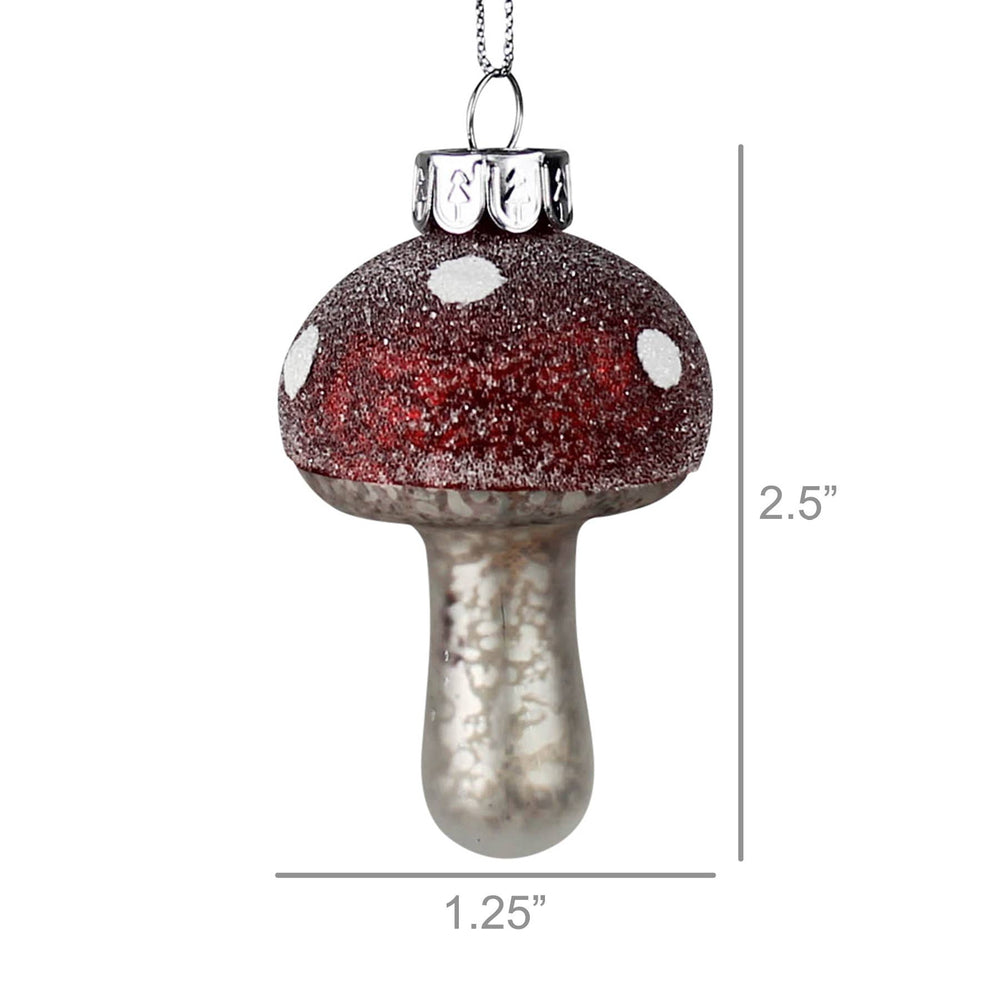 Mushroom Ornament, Glass - Sm