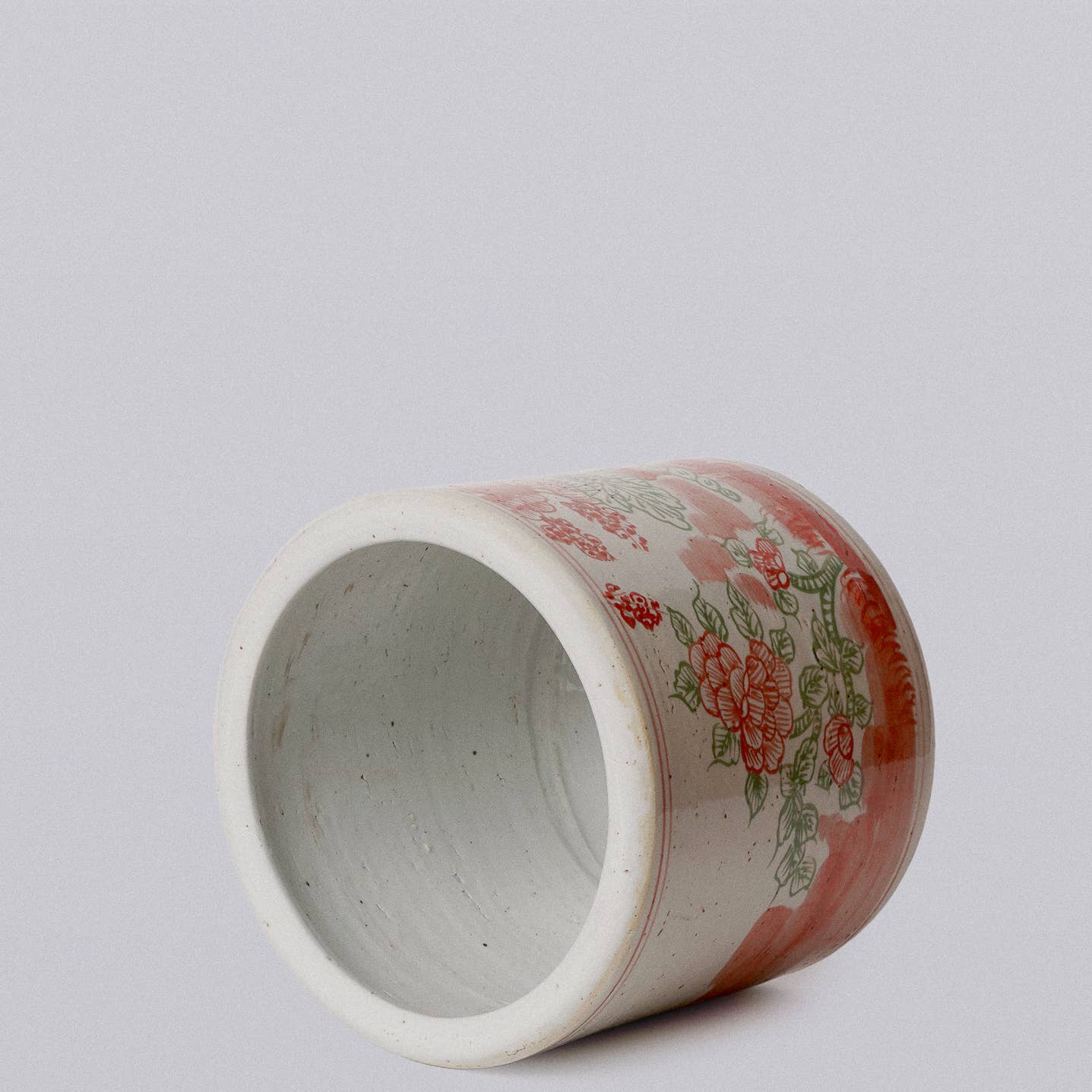 Pink and Green Porcelain Four Seasons Footed Cachepot