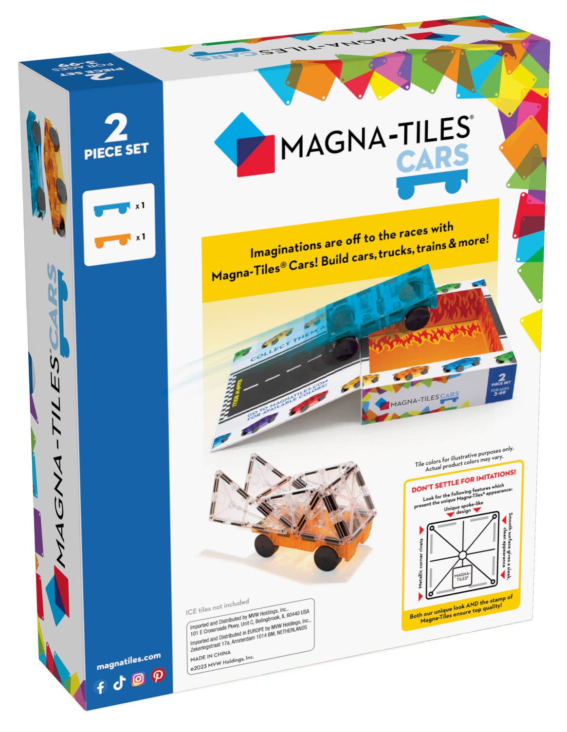 Magna-Tiles Cars 2-Piece Expansion Set: Green & Yellow