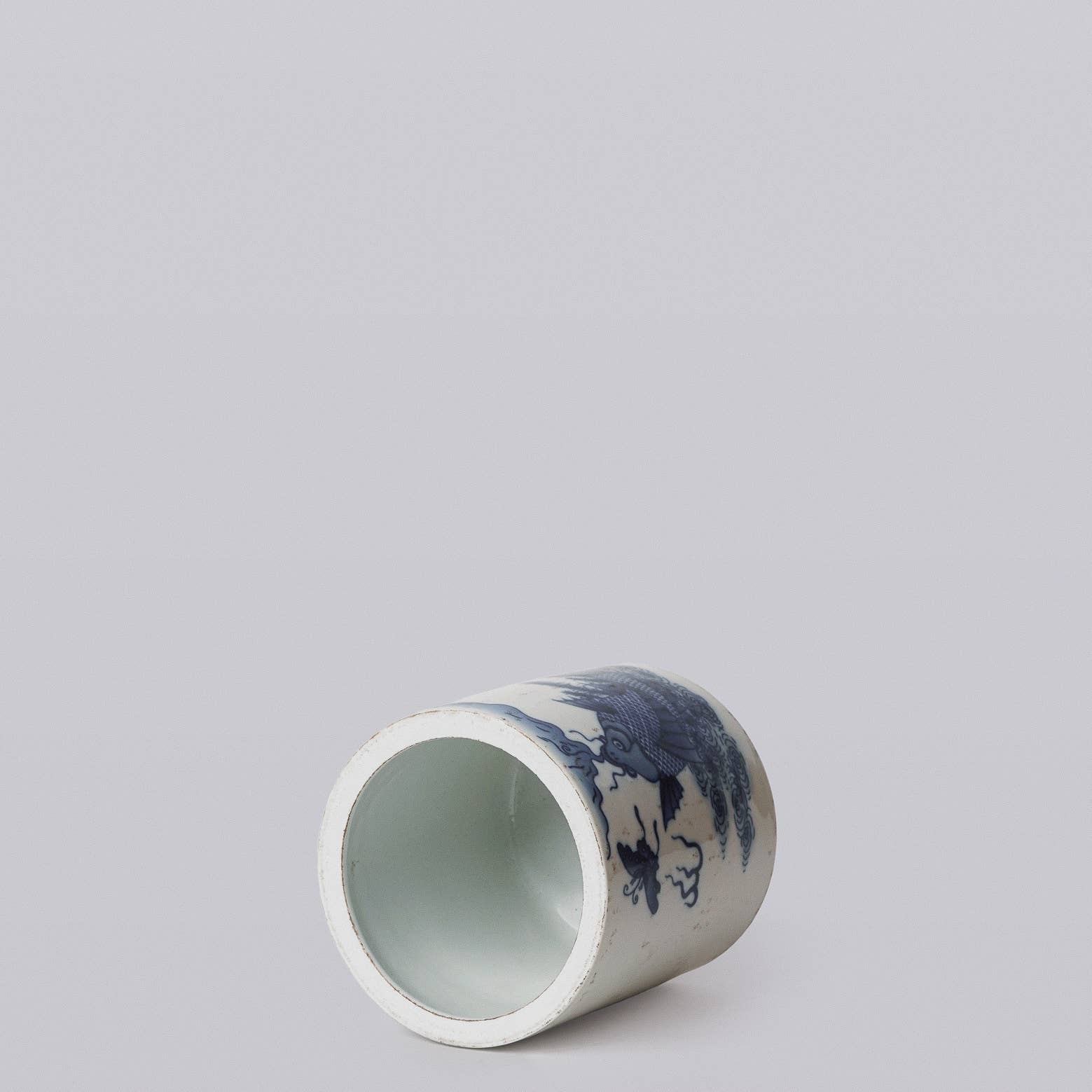 Tiny Blue and White Porcelain Leaping Carp Cachepot