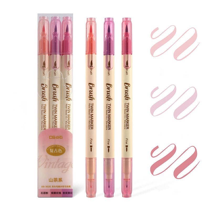 Brush Twin Marker Pen Set|Double-Side Pen set|Calligraphy Pen| Hand Lettering: Pink set