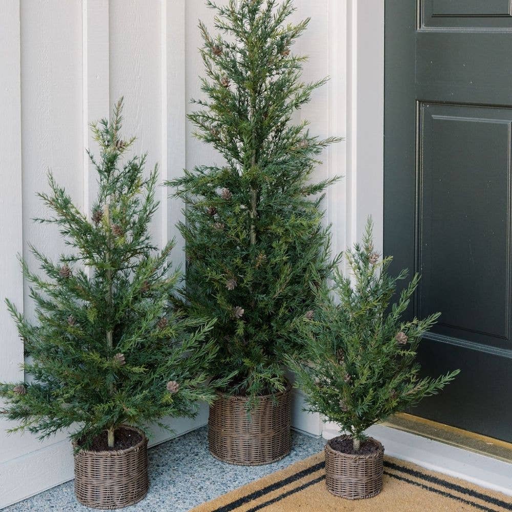 Holiday Faux Pine Tree Set of 2, Basket, 2 ft