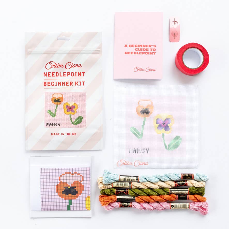Pansy Needlepoint Kit - Beginner Craft Kit