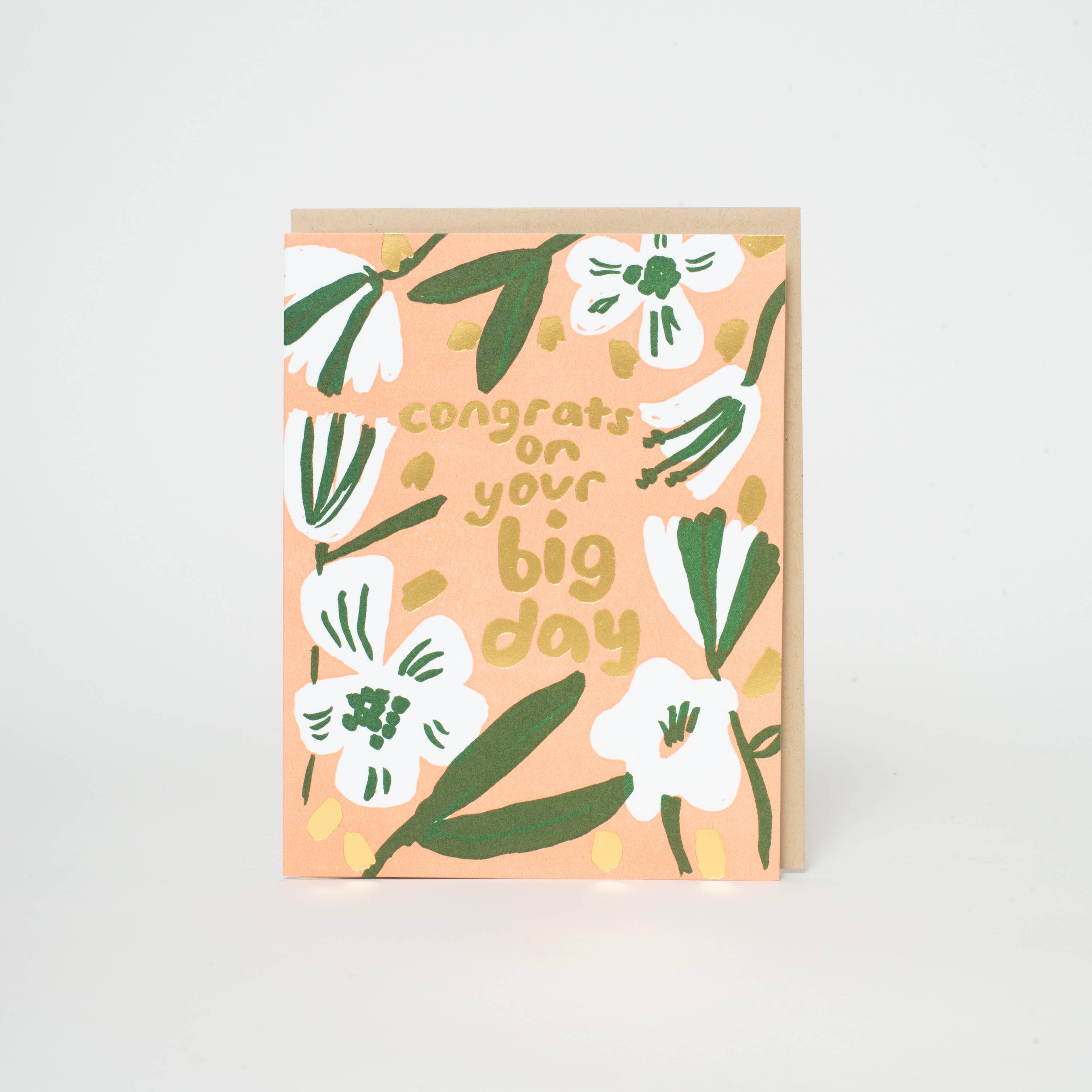 Big Day Wedding Flowers Letterpress Greeting Card by Egg Press: Plastic sleeve