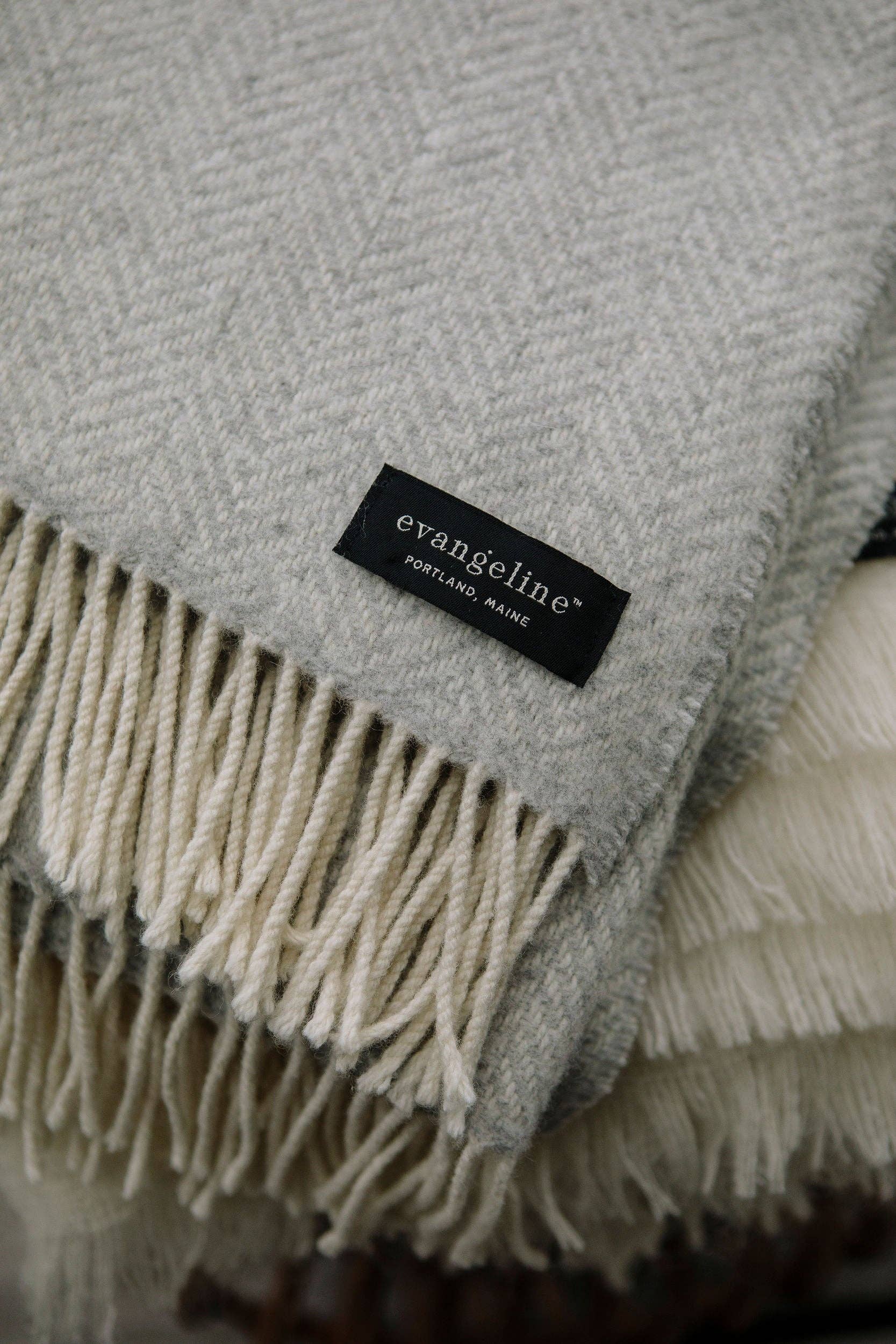 Herringbone w/ Cashmere Throws: Fog