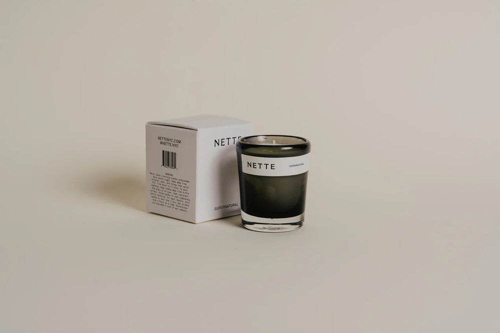 Nette 2.6 oz Smoky Glass Candle - Super Natural